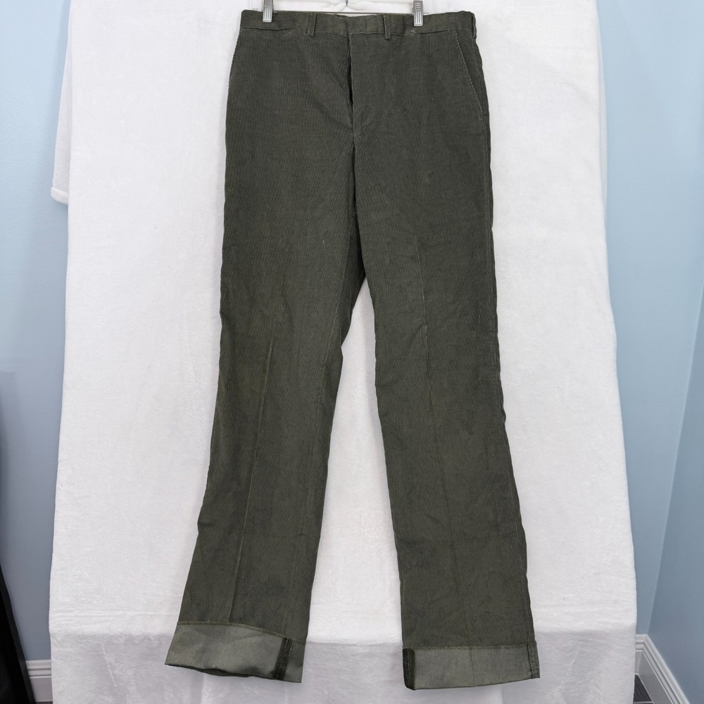 Vintage Lands End Corduroy Pants Mens 36x36 Green Regular Fit Preppy Caual